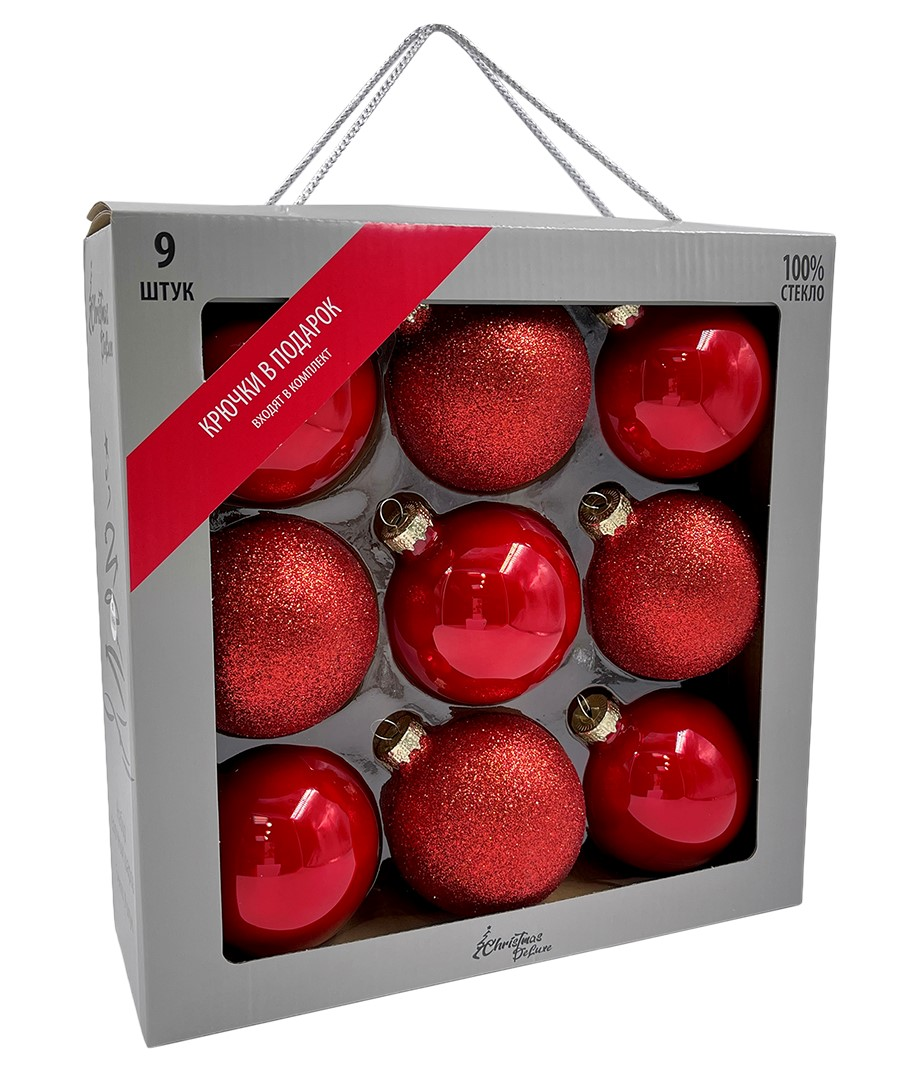 Набор елочных шаров Christmasdeluxe красный 8см, 9шт