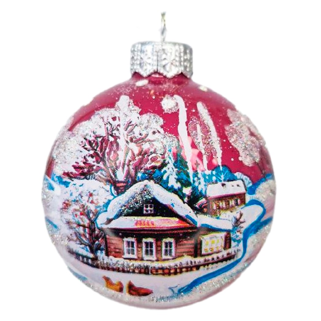 Шар елочный Коломеев Крестьянские домики, 6.5см