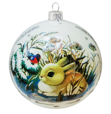 Шар елочный Коломеев Зайчик под кустиком, 8см