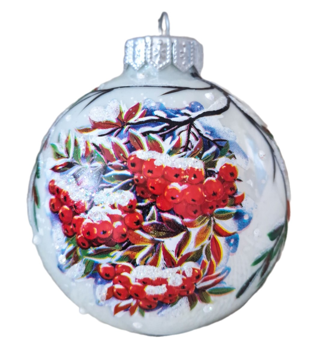 Шар елочный Коломеев Снежная рябина, 8см