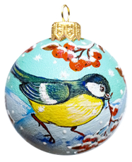 Шар елочный Коломеев Синичка в рябине, 8см