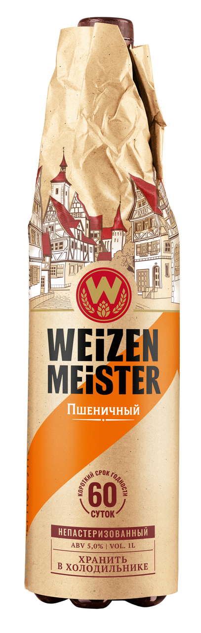 Изображение товара Напиток пивной Weizenmeister пшеничный непастеризованный, 1л