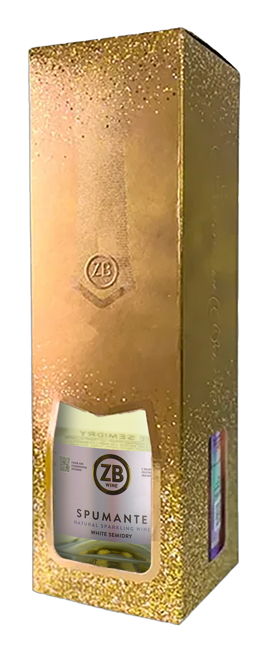 Вино игристое ZB Wine Спуманте в подарочной упаковке белое полусухое, 0.75л