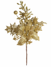 Украшение новогоднее B&H Ветка остролист с декором золотое