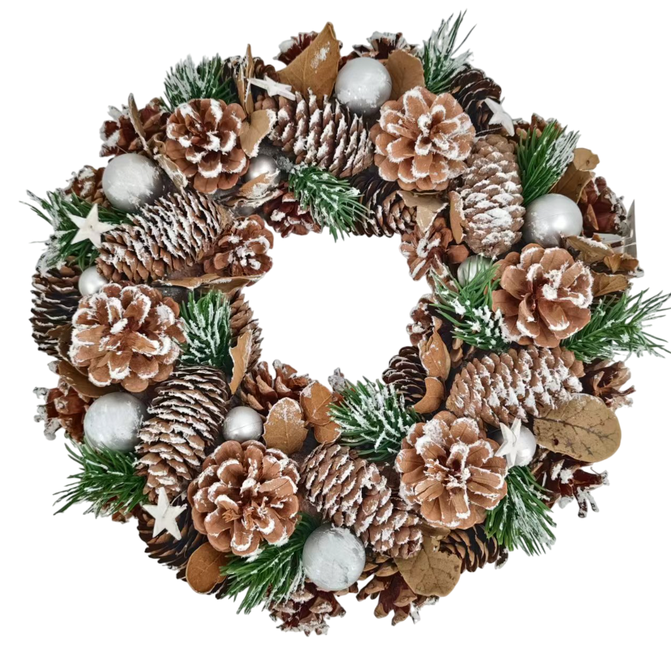 Венок новогодний B&H Снежные шишки со звездами