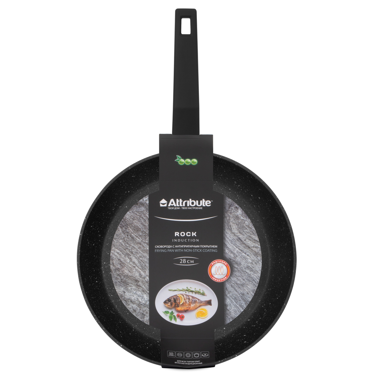 Изображение товара Сковорода ATTRIBUTE Rock 28см для индукционной плиты с антипригарным покрытием