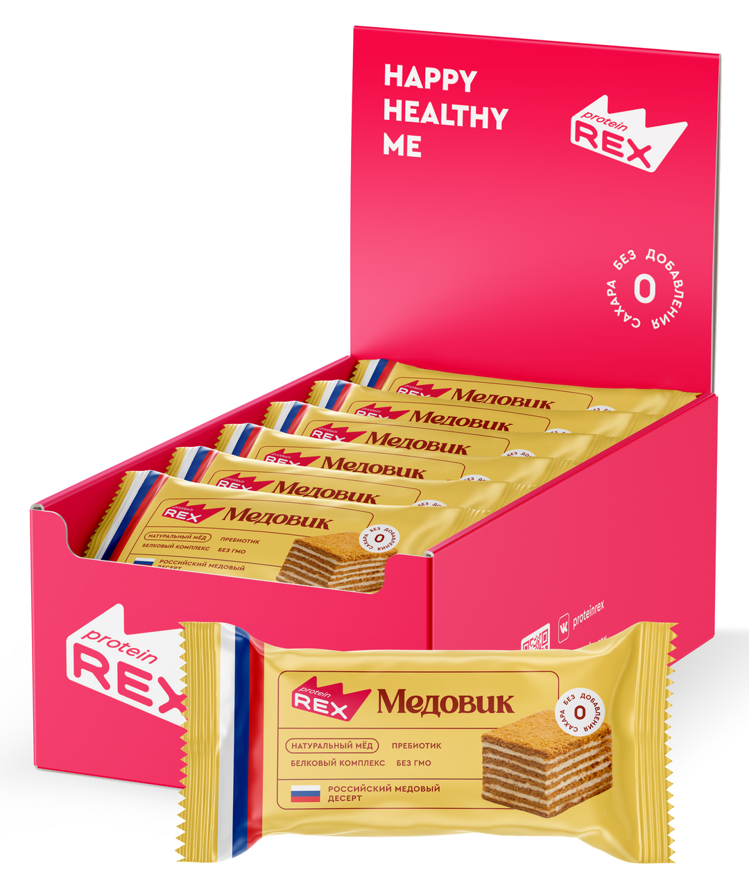 Изображение товара Протеиновое пирожное Медовик без сахара 40г х 8 шт PROTEINREX