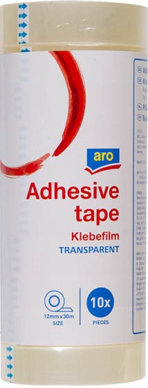 aro Лента клейкая канцелярская прозрачная 12мм х 30м, 10шт