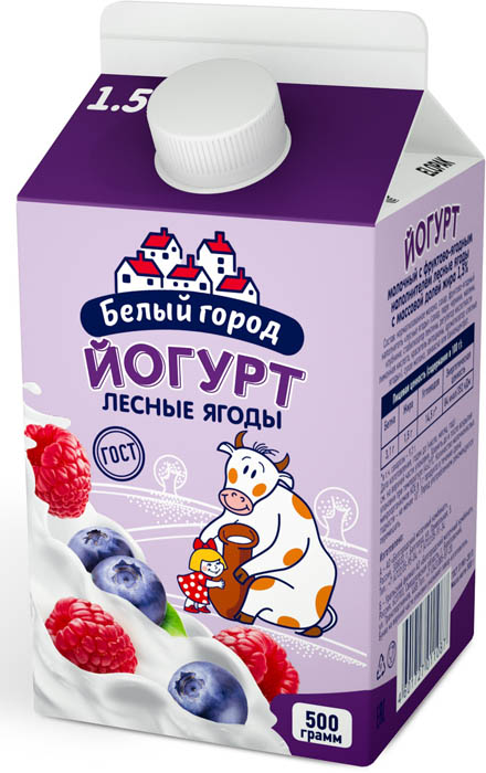 Йогурт питьевой БЕЛЫЙ ГОРОД Лесные ягоды 1,5%, 500г