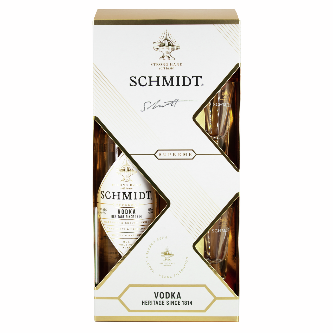 Водка Schmidt Supreme в подарочной упаковке с двумя шотами, 0.7л