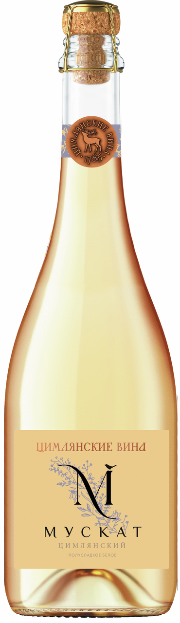 Вино игристое Цимлянское Мускат белое полусладкое, 0.75л