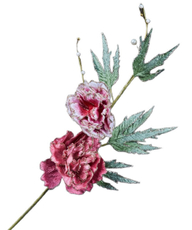 Ветка с пионами Christmasdeluxe с зелеными листами розовая, 75см