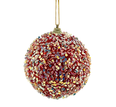 Шар елочный Christmasdeluxe красный в сердечках пенопласт, 10см