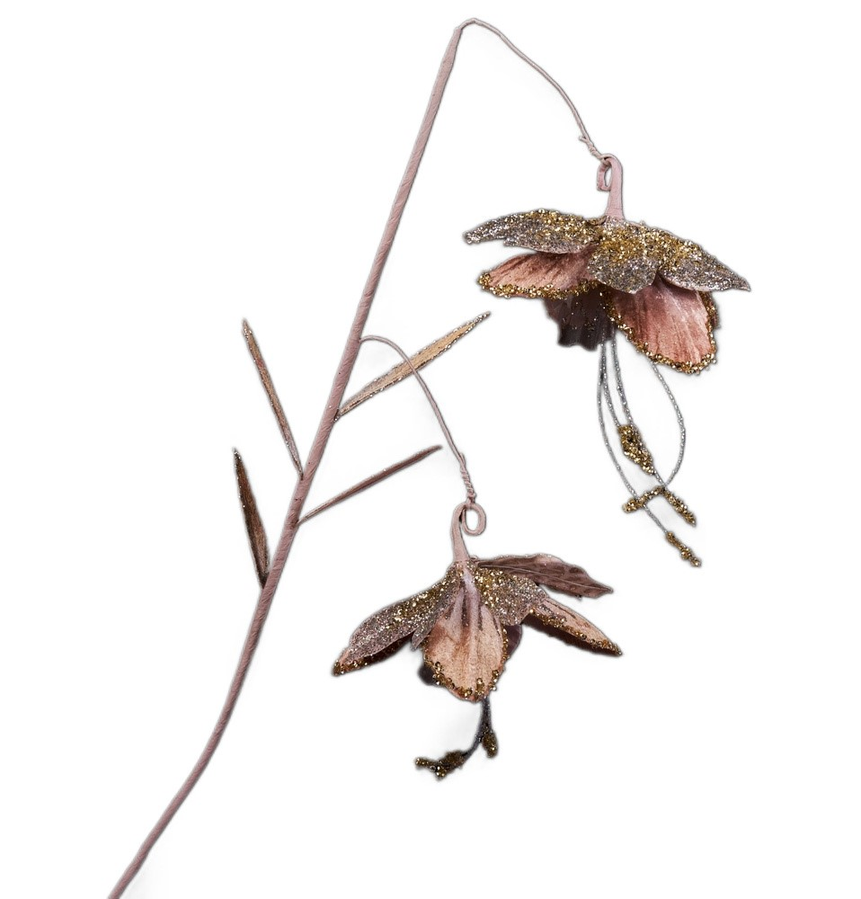 Веточка с цветами фуксии Christmasdeluxe бежевая, 78см