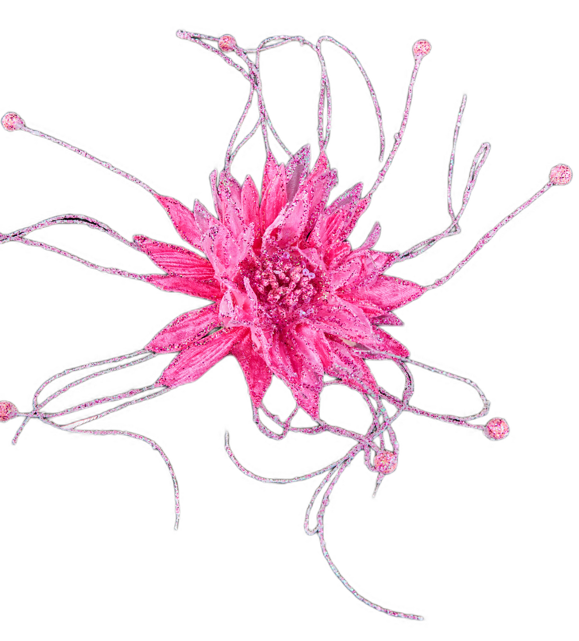 Цветок фантазийный Christmasdeluxe розовый на клипсе, 13см