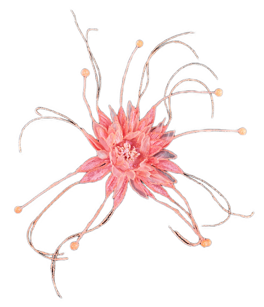 Цветок фантазийный Christmasdeluxe оранжевый на клипсе, 13см