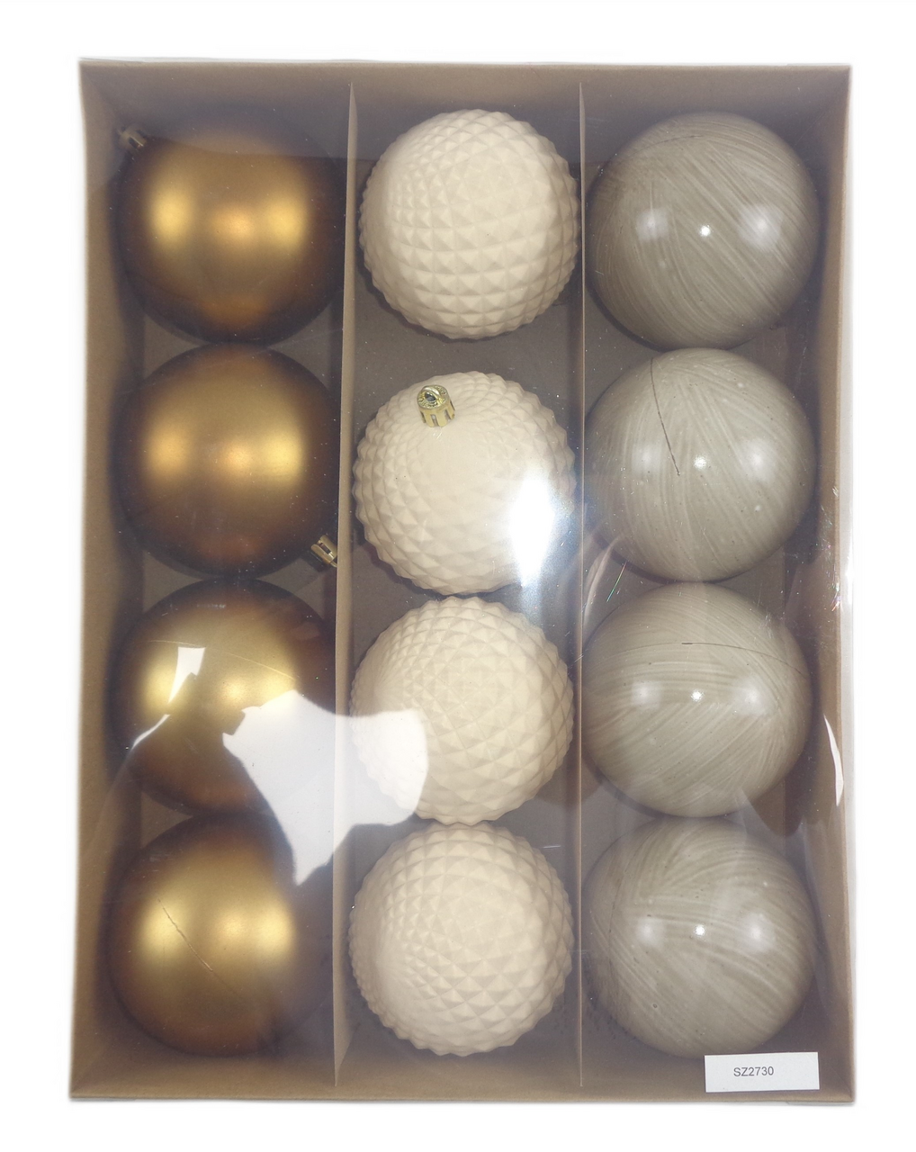 Набор елочных шаров Christmasdeluxe золото, кремовый и капучино пластиковый 8см, 12шт