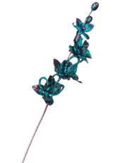 Веточка с цветами орхидеи Christmasdeluxe бирюзовая, 66см