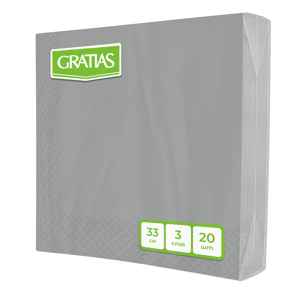Салфетки бумажные Gratias трехслойные серебро 33 x 33см, 20шт