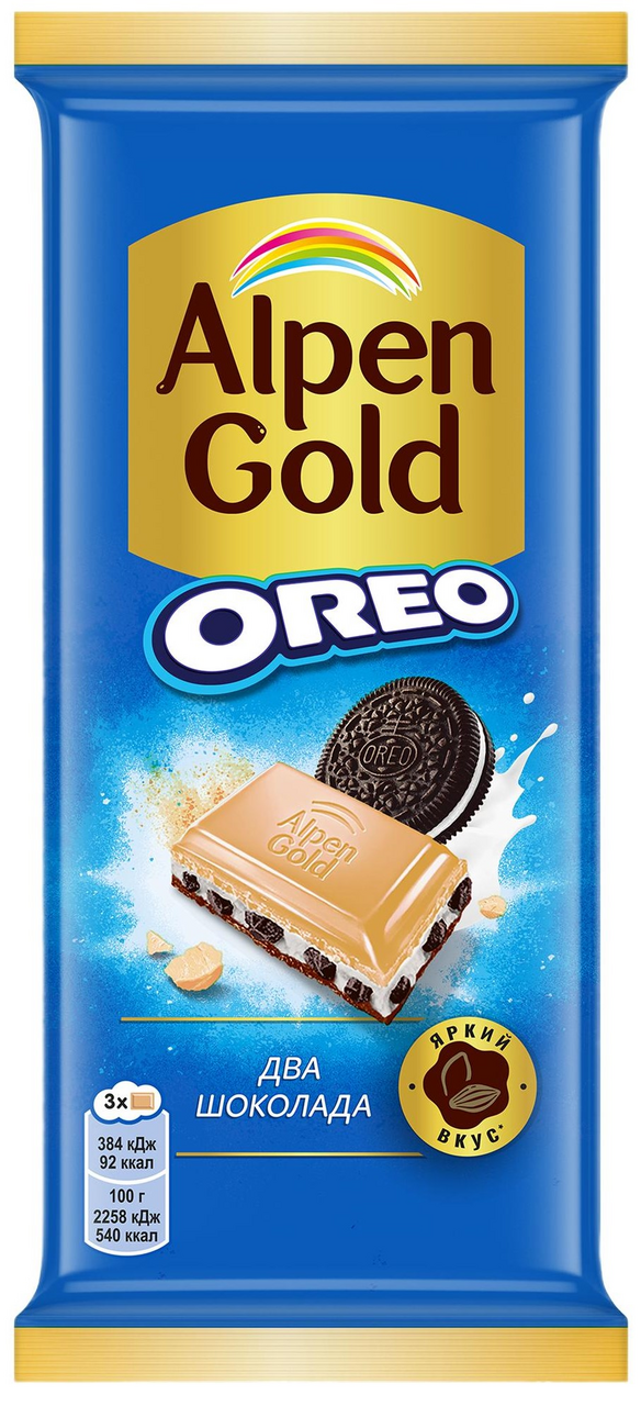 Шоколад Alpen Gold Oreo молочный два шоколада, 85г