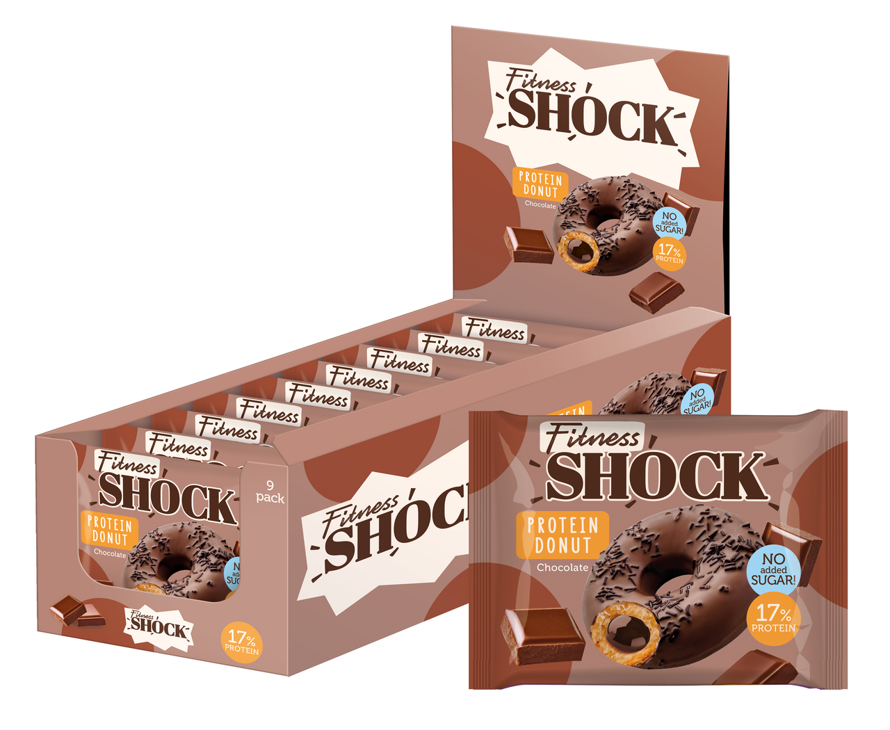 Изображение товара Протеиновое пирожное Донат с шоколадной начинкой 70г FitnesShock 9 шт