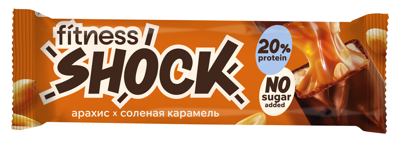 Изображение товара Протеиновый батончик FitnesShock карамель и арахис 50г без сахара