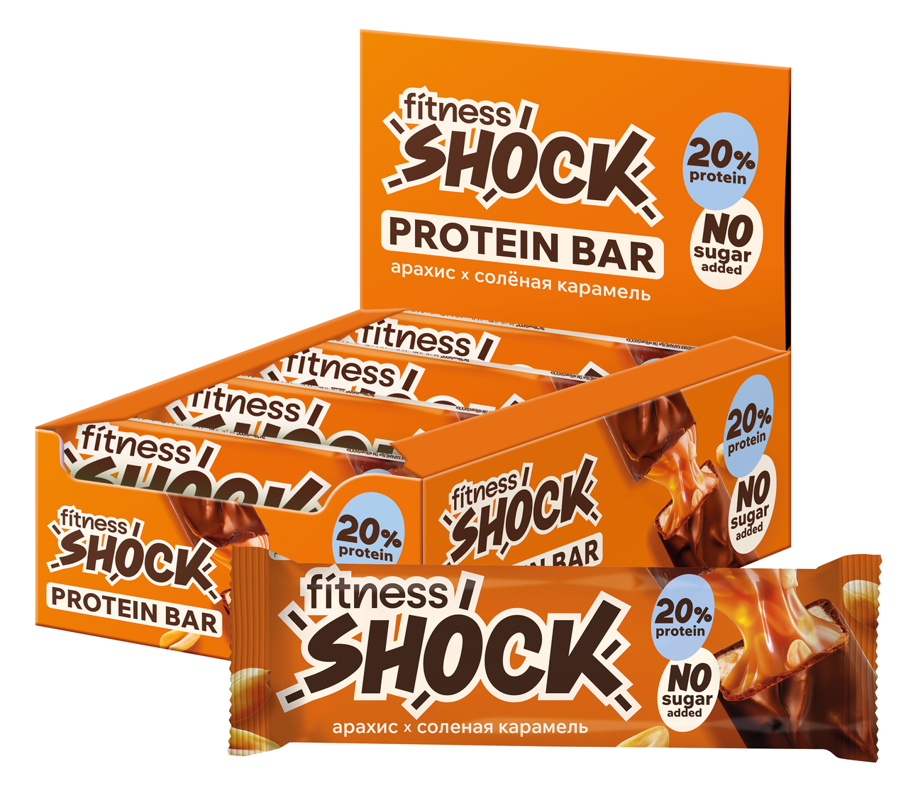 Изображение товара Протеиновый батончик FitnesShock карамель и арахис 50г x 12 шт