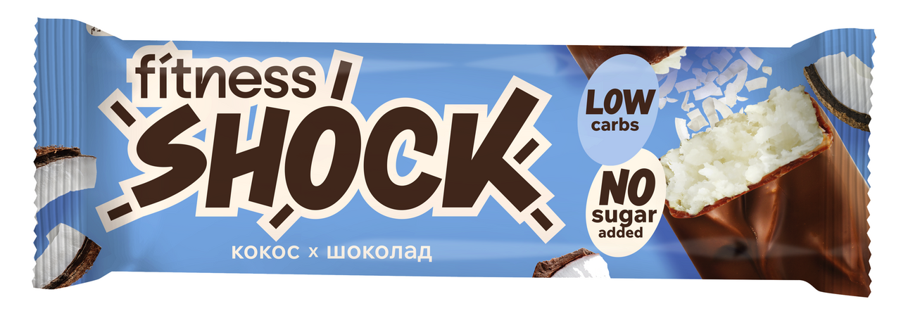 Изображение товара Протеиновый батончик FitnesShock кокос и шоколад 50 г набор 12 шт