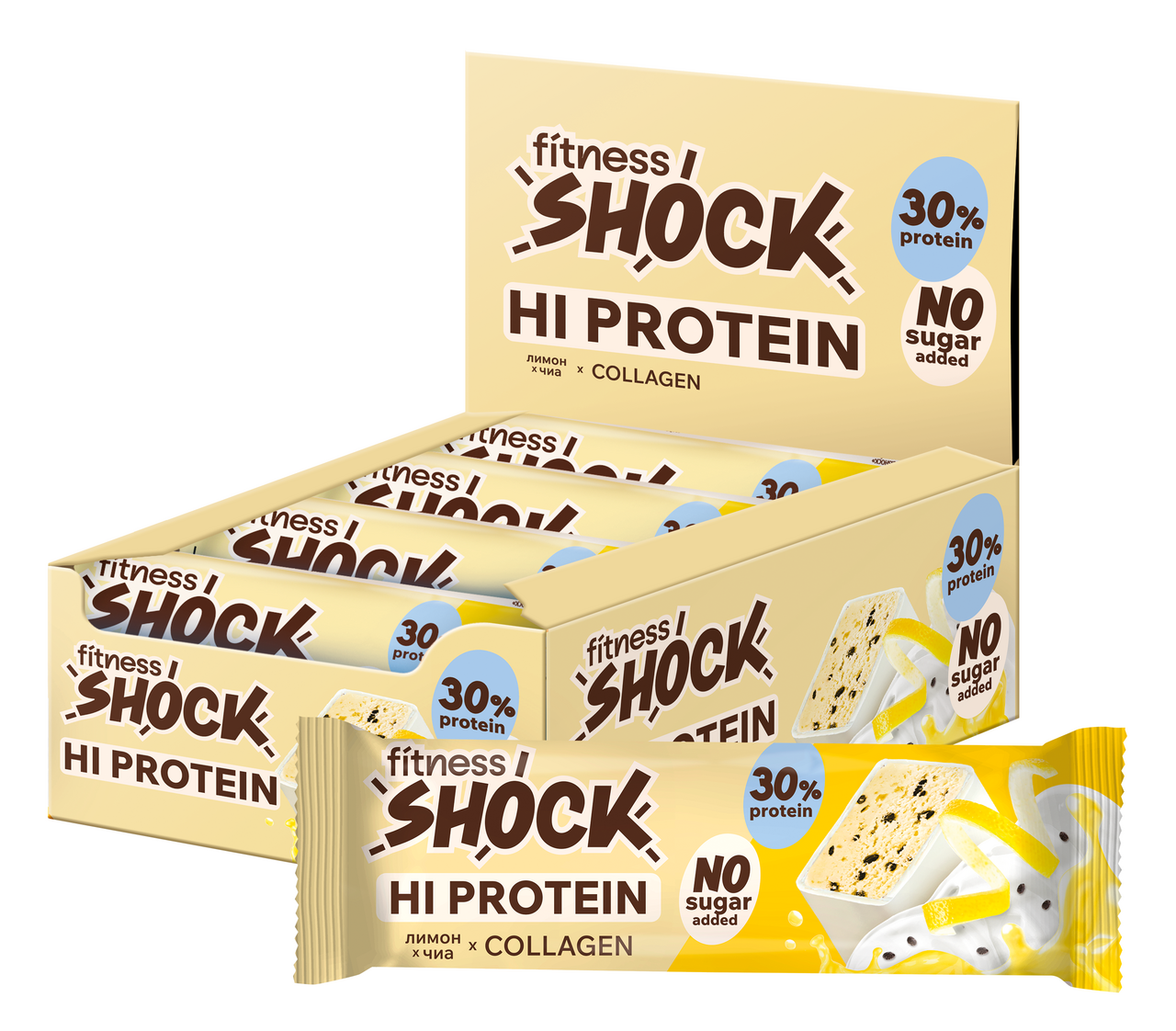 Изображение товара Протеиновый батончик FitnesShick лимон с чиа 40 г 12 шт натуральный перекус