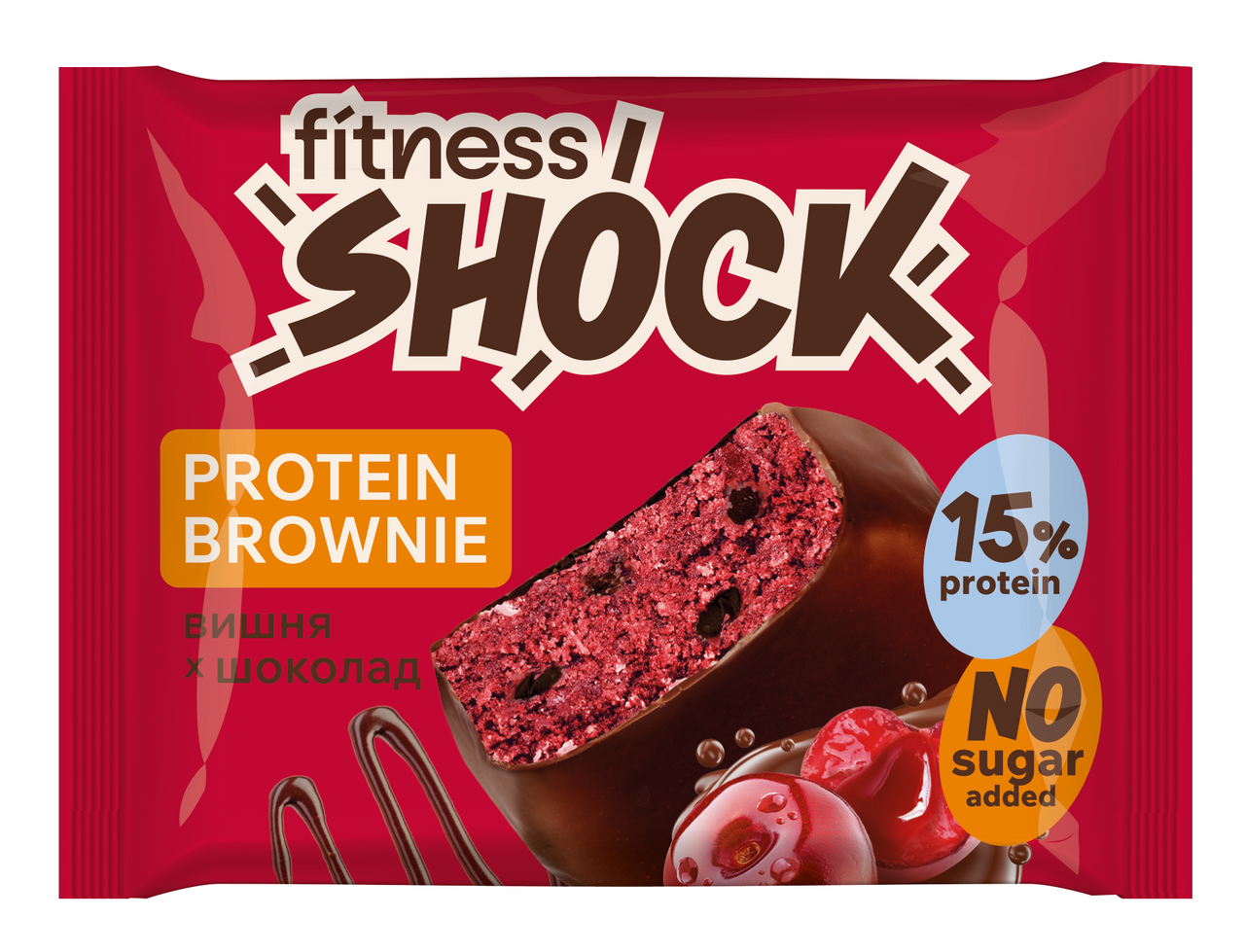 Изображение товара Пирожное протеиновое Fitness Shock брауни вишня с шоколадом 50 г