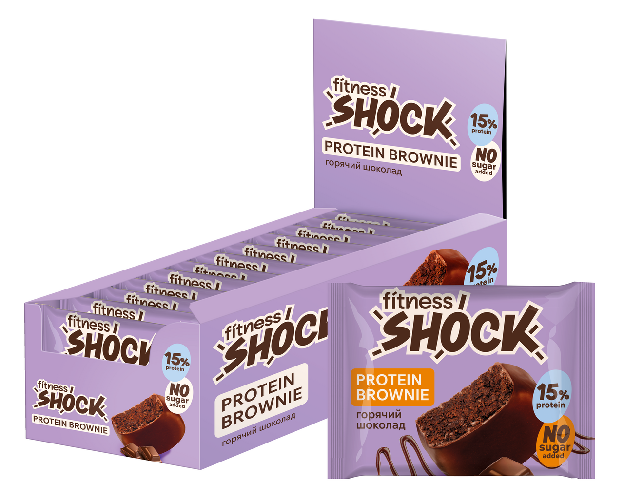 Изображение товара Протеиновое брауни с горячим шоколадом 50г x 12 шт FITNESSHOCK