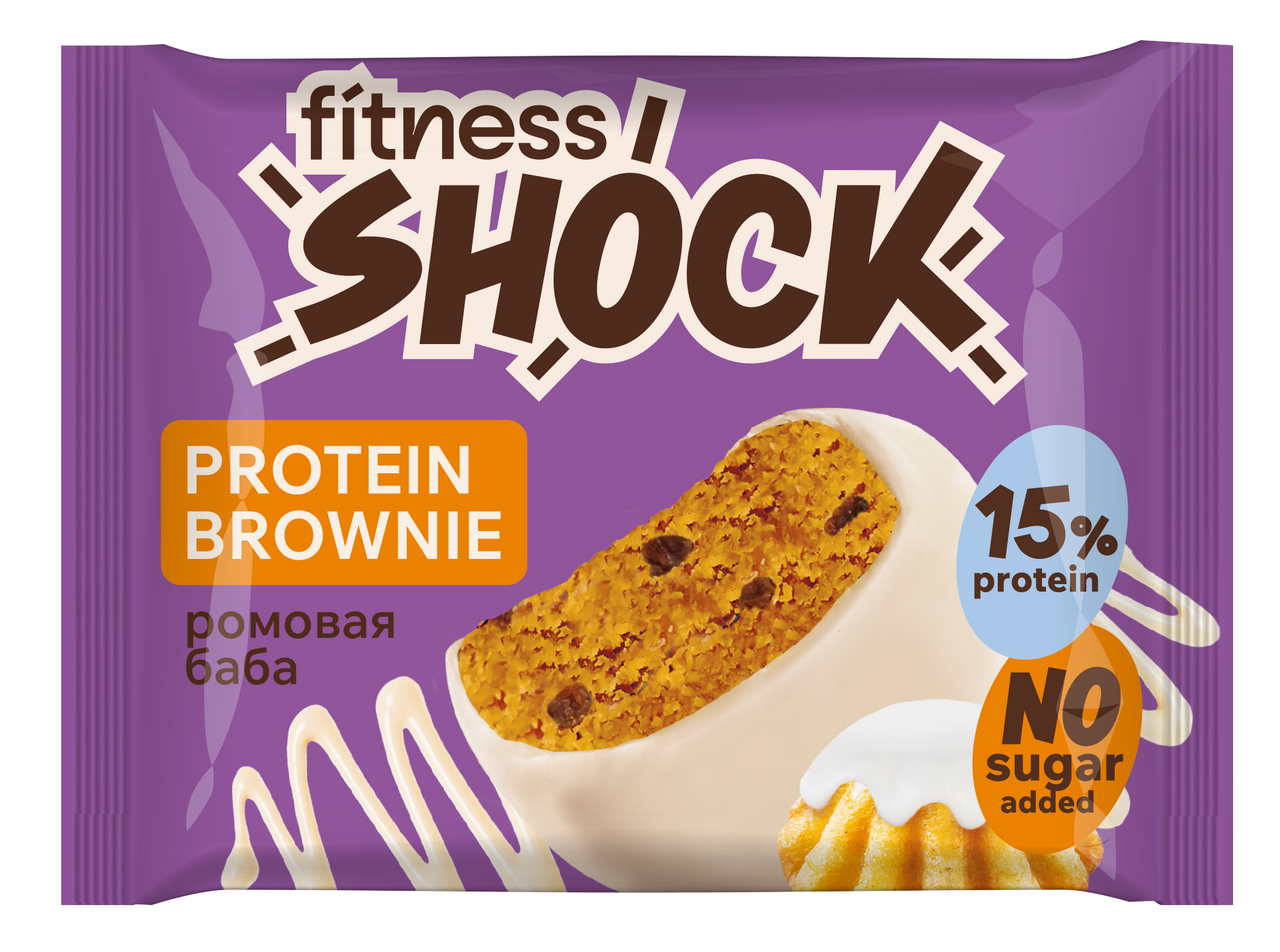 Изображение товара Протеиновое пирожное Fitness Shock Брауни с ромовой бабой 50г