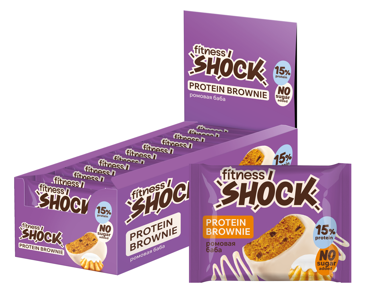 Пирожное протеиновое Fitness Shock Брауни с ромовой бабой, 50г х 12 шт