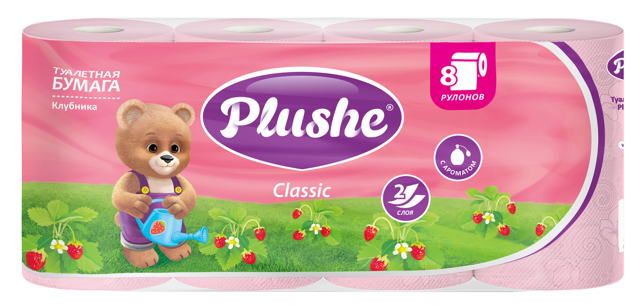 Туалетная бумага Plushe Classic клубника двуслойная 8 рулонов