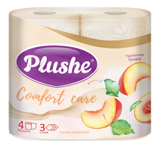 Туалетная бумага Plushe Comfort Care Honey Nectarine трехслойная 4 рулона