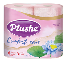 Туалетная бумага Plushe Comfort Care Water Lily трехслойная 4 рулона