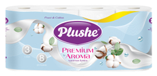 Туалетная бумага Plushe Premium Aroma Pearl & Cotton трехслойная 8 рулонов
