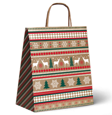 Сумка подарочная Архбум-Упак Зеленые полосы, 25 x 32 x 11см