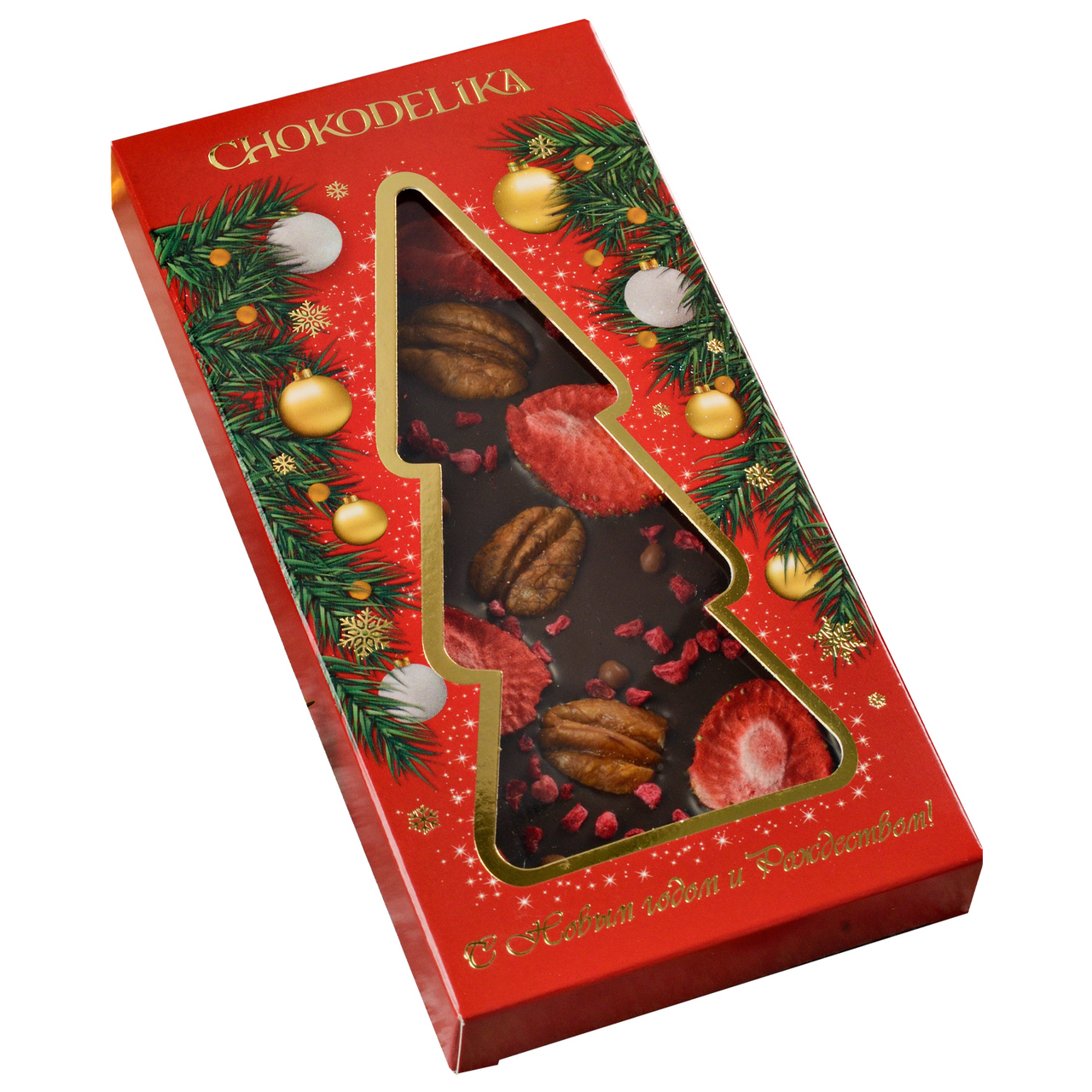 Шоколад Chokodelika темный клубника с пеканом и малиной, 100г