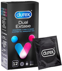 Презервативы Durex Dual Extase рельефные с анестетиком, 12шт