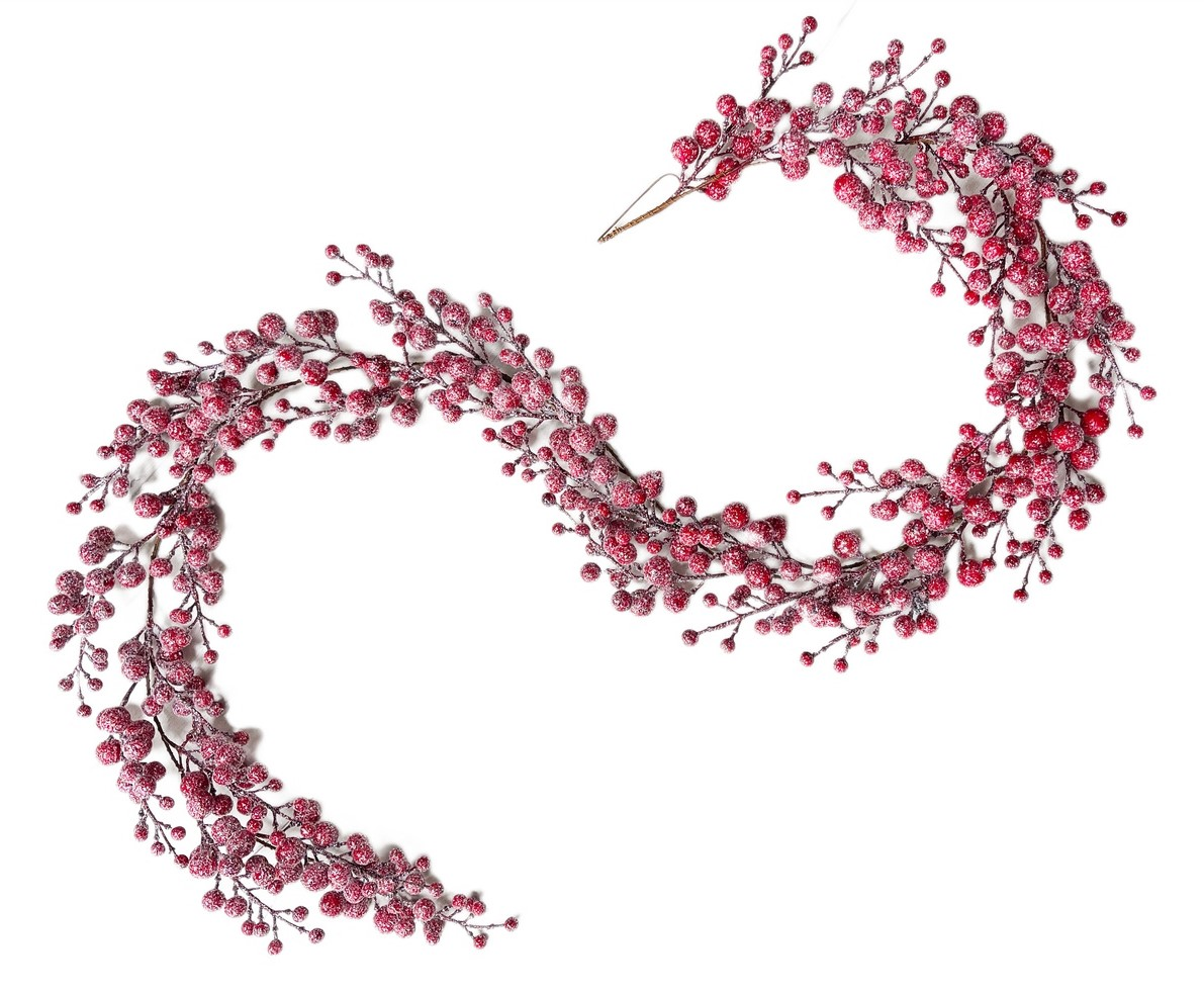 Гирлянда из красных ягод Christmasdeluxe в блестках пенопласт, 180см