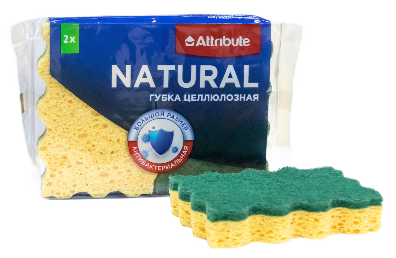 Губка для посуды Attribute Natural целлюлозная, 2шт