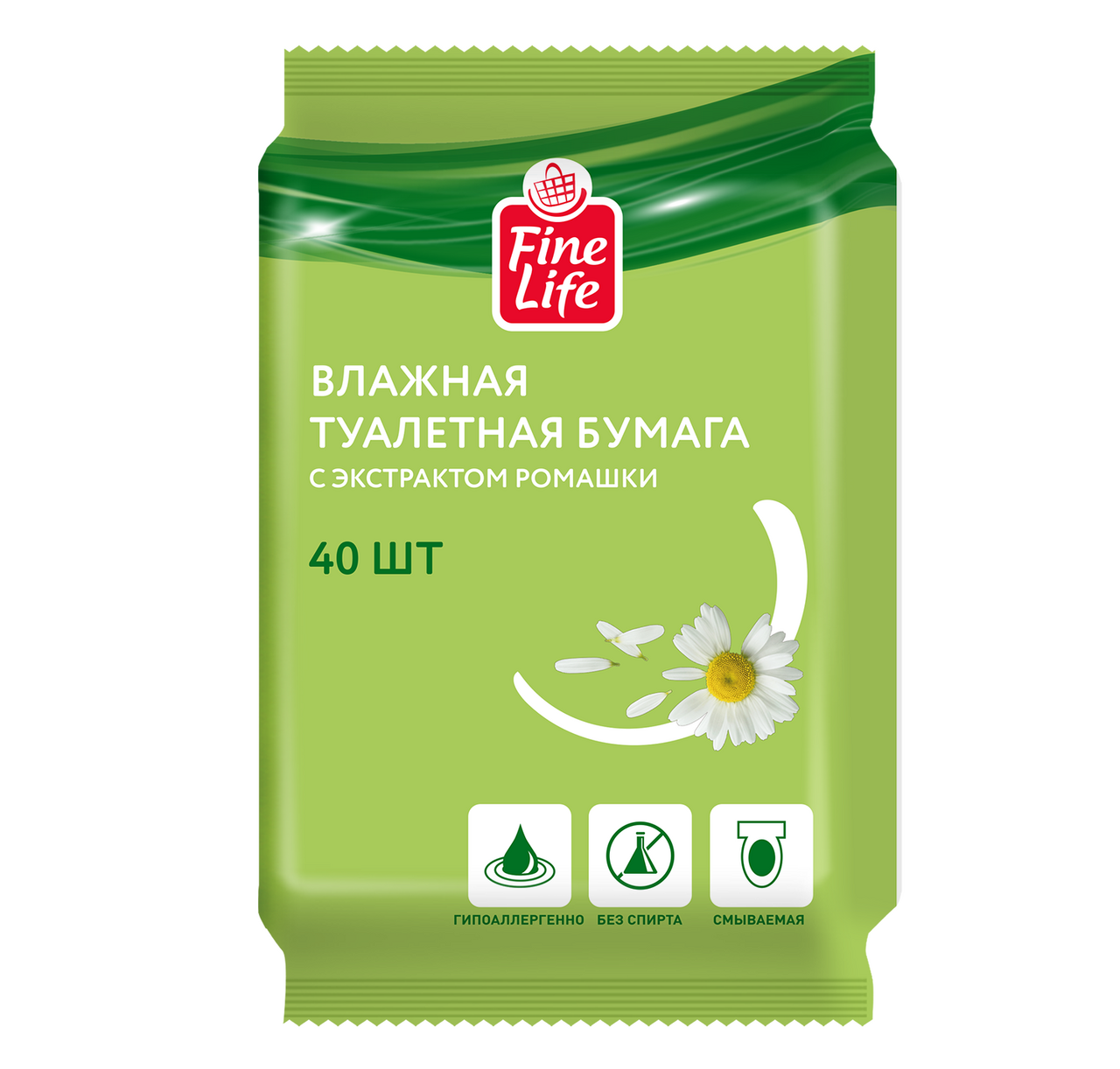 Fine Life Влажная туалетная бумага ромашка, 40 листов