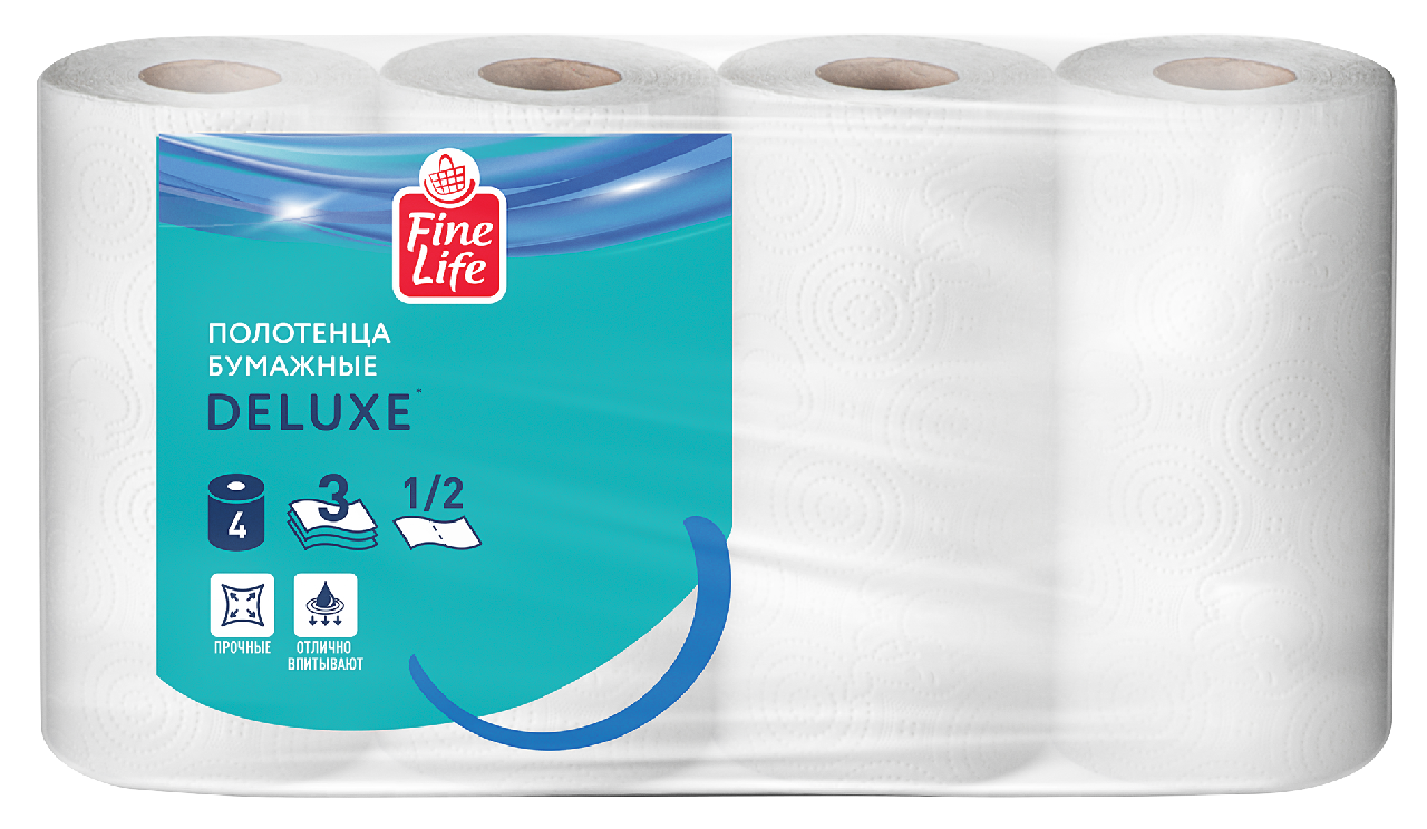 Fine Life Полотенца бумажные Deluxe трехслойные 1/2 листа 4 рулона