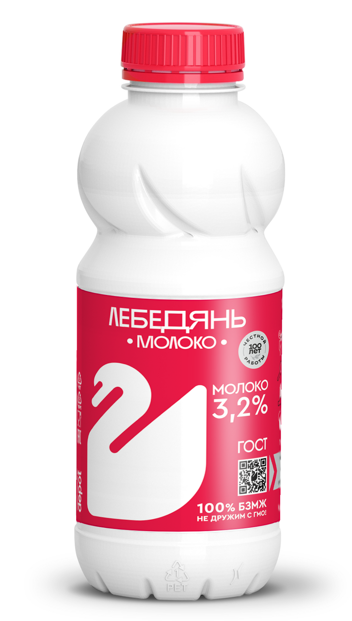 Молоко Лебедяньмолоко пастеризованное 3.2%, 450г