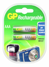 Батарейки аккумуляторные GP ААА 1000мАч, 2шт