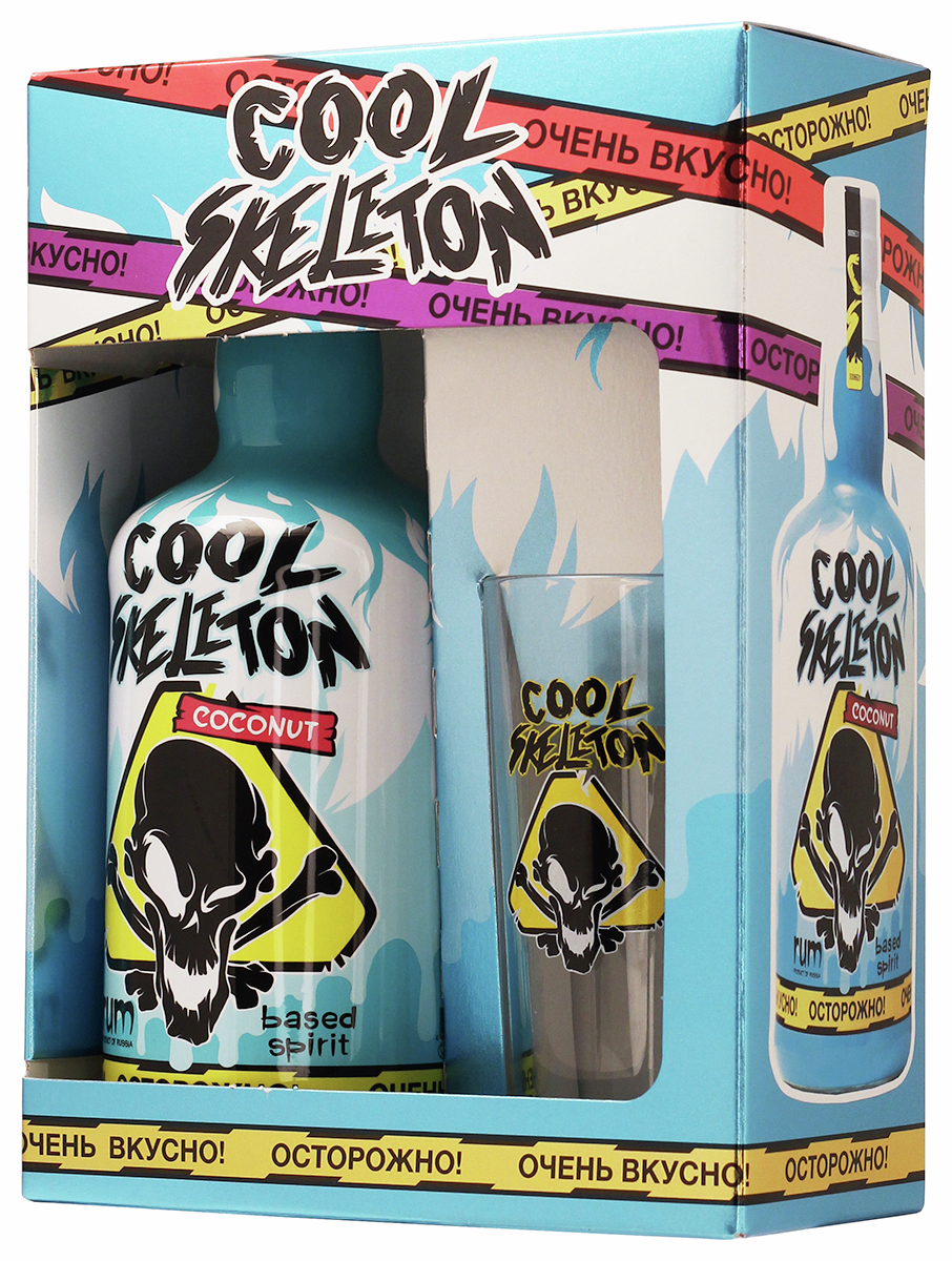 Изображение товара Кокосовый спиртной напиток Cool Skeleton 0.7л в подарочной упаковке с стаканом