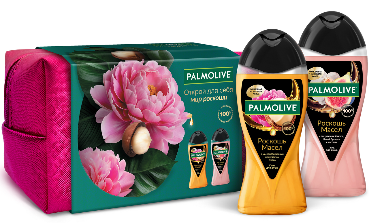 Изображение товара Набор подарочный Palmolive Роскошь масел Гель для душа 250мл x 2шт и косметичка