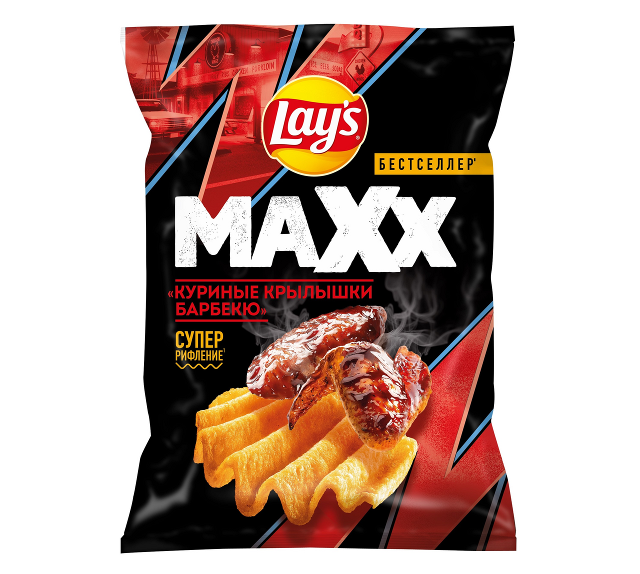 Чипсы Lay's Maxxx куриные крылышки барбекю, 100г