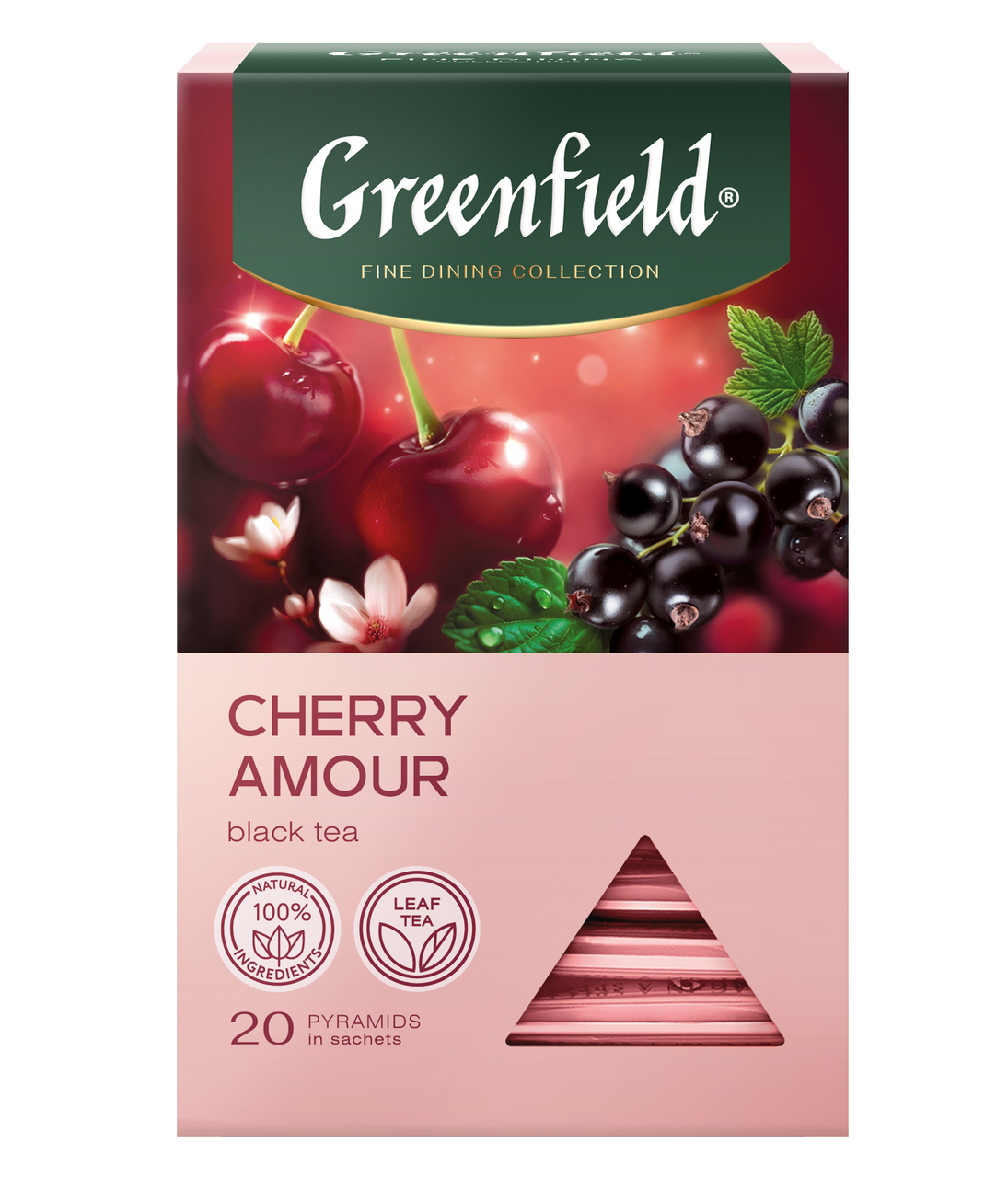 Изображение товара Чай черный Greenfield Cherry Amour в пирамидках 20шт с мятой и вишней